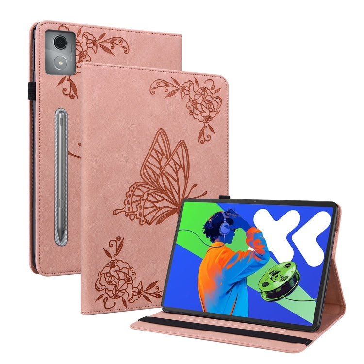 For Lenovo Tab P12 Pro 12.7 2025 Butterfly Flower Embossed Leather Tablet Case(Rose Gold) - Lenovo by PMC TechLife | Online Shopping South Africa | PMC TechLife | Buy Now Pay Later Mobicred