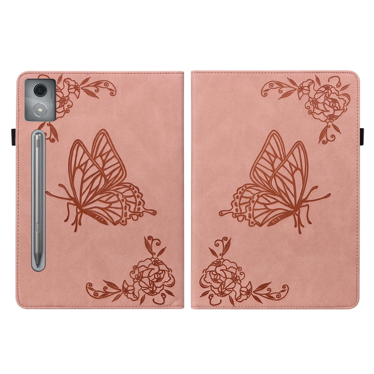 For Lenovo Tab P12 Pro 12.7 2025 Butterfly Flower Embossed Leather Tablet Case(Rose Gold) - Lenovo by PMC TechLife | Online Shopping South Africa | PMC TechLife | Buy Now Pay Later Mobicred