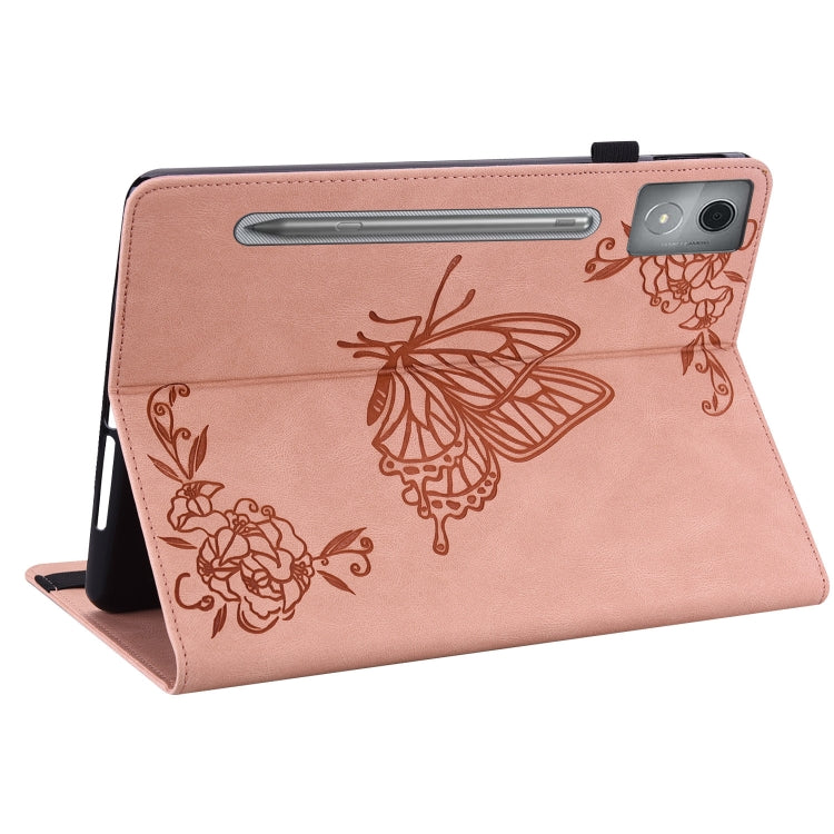 For Lenovo Tab P12 Pro 12.7 2025 Butterfly Flower Embossed Leather Tablet Case(Rose Gold)