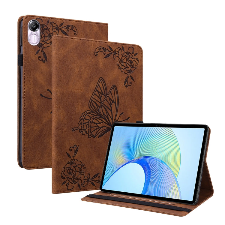 For Honor Pad X8 Pro/X9 Butterfly Flower Embossed Leather Tablet Case(Brown) - Honor by PMC TechLife | Online Shopping South Africa | PMC TechLife | Buy Now Pay Later Mobicred