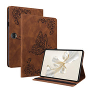 For Honor Pad 9 12.1 Butterfly Flower Embossed Leather Tablet Case(Brown)