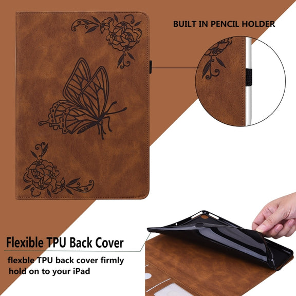 For Honor Pad 9 12.1 Butterfly Flower Embossed Leather Tablet Case(Brown)