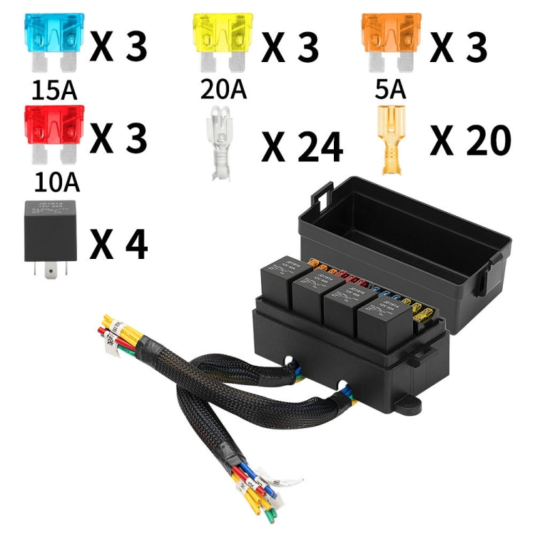12V 4 Pin Car Modified 12 Slots Relay Fuse Box with Cable - Fuse by PMC TechLife | Online Shopping South Africa | PMC TechLife | Buy Now Pay Later Mobicred