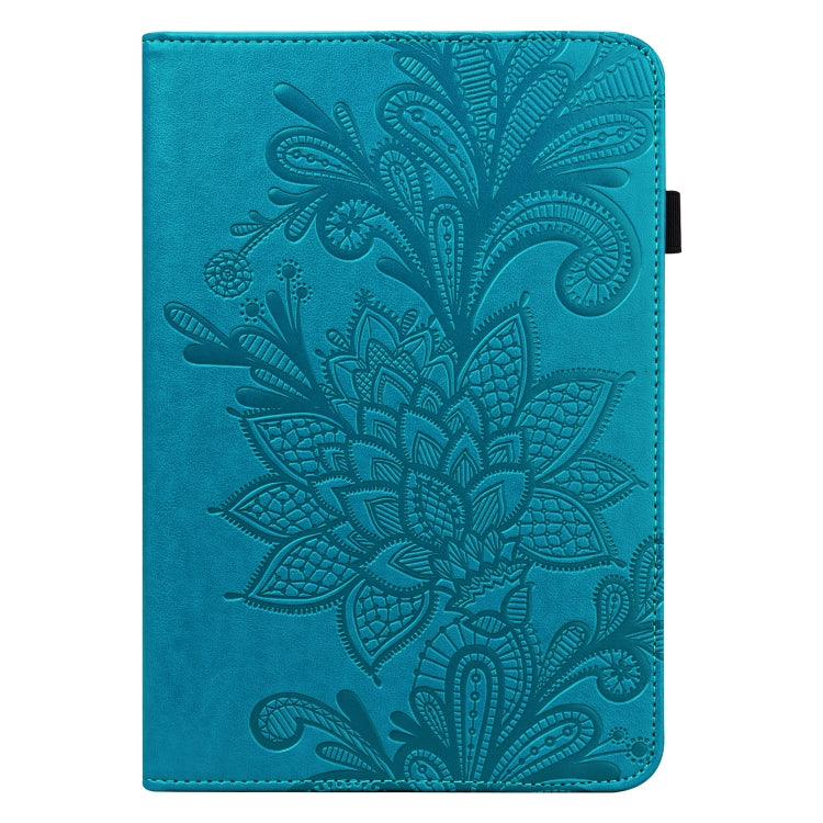 For Samsung Galaxy Tab S9 Lace Flower Embossing Pattern PU Tablet Case(Blue)