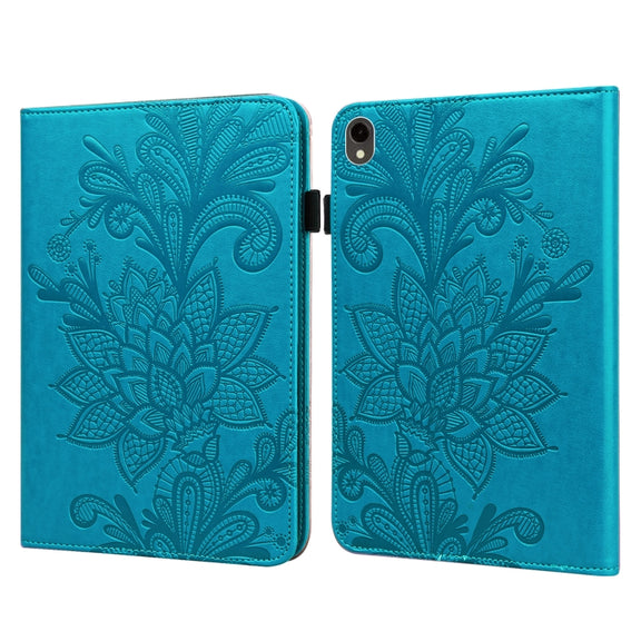 For Samsung Galaxy Tab S9 Lace Flower Embossing Pattern PU Tablet Case(Blue)