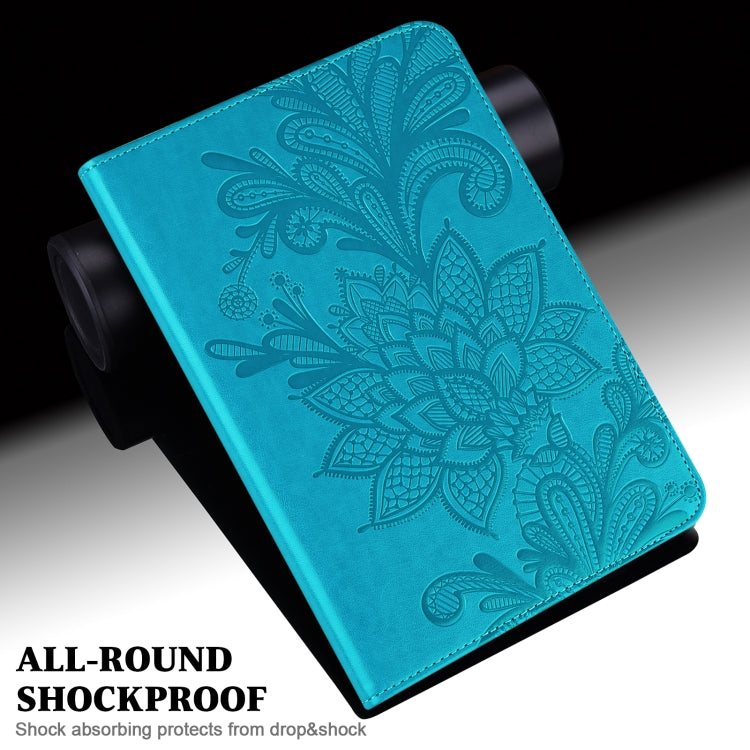 For Samsung Galaxy Tab S9 Lace Flower Embossing Pattern PU Tablet Case(Blue)
