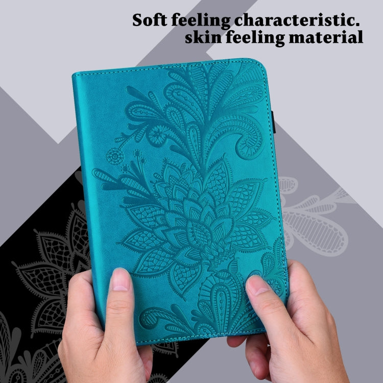 For Samsung Galaxy Tab S9 Lace Flower Embossing Pattern PU Tablet Case(Blue)