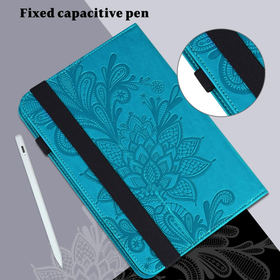 For Samsung Galaxy Tab S9 Lace Flower Embossing Pattern PU Tablet Case(Blue)