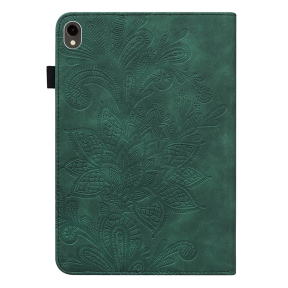 For Samsung Galaxy Tab S9 Lace Flower Embossing Pattern PU Tablet Case(Green)