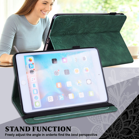 For Samsung Galaxy Tab S9 Lace Flower Embossing Pattern PU Tablet Case(Green)