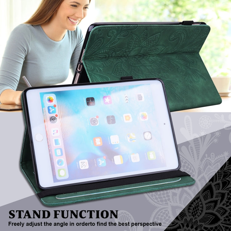 For Samsung Galaxy Tab S9 Lace Flower Embossing Pattern PU Tablet Case(Green)