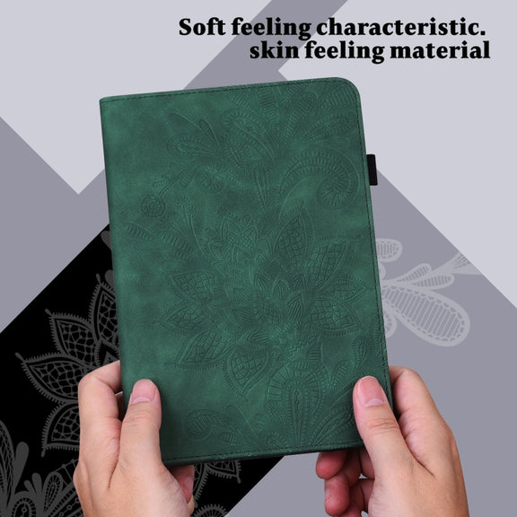For Samsung Galaxy Tab S9 Lace Flower Embossing Pattern PU Tablet Case(Green)