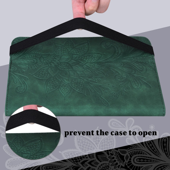 For Samsung Galaxy Tab S9 Lace Flower Embossing Pattern PU Tablet Case(Green)