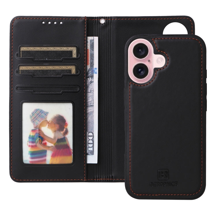 For iPhone 16 BETOPNICE BN-005 2 in 1 Detachable Imitate Genuine Leather Phone Case(Black)