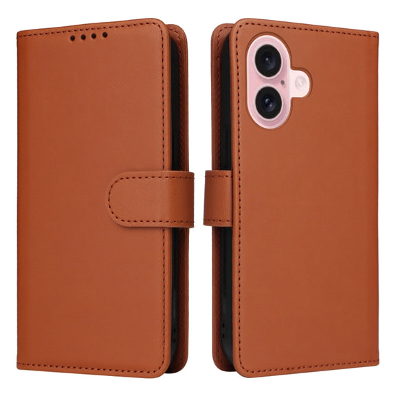 For iPhone 16 BETOPNICE BN-005 2 in 1 Detachable Imitate Genuine Leather Phone Case(Brown)