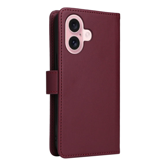 For iPhone 16 BETOPNICE BN-005 2 in 1 Detachable Imitate Genuine Leather Phone Case(Wine Red)