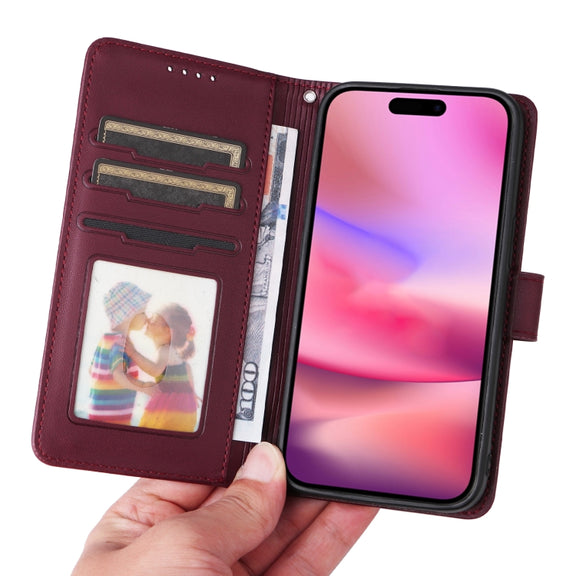 For iPhone 16 BETOPNICE BN-005 2 in 1 Detachable Imitate Genuine Leather Phone Case(Wine Red)