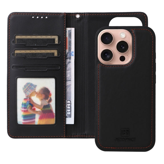 For iPhone 16 Pro BETOPNICE BN-005 2 in 1 Detachable Imitate Genuine Leather Phone Case(Black)