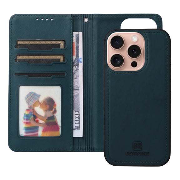For iPhone 16 Pro BETOPNICE BN-005 2 in 1 Detachable Imitate Genuine Leather Phone Case(Blue)