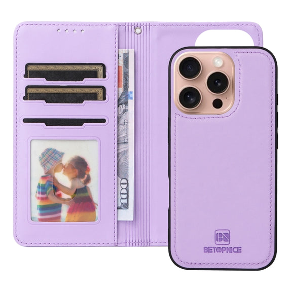For iPhone 16 Pro Max BETOPNICE BN-005 2 in 1 Detachable Imitate Genuine Leather Phone Case(Light Purple)