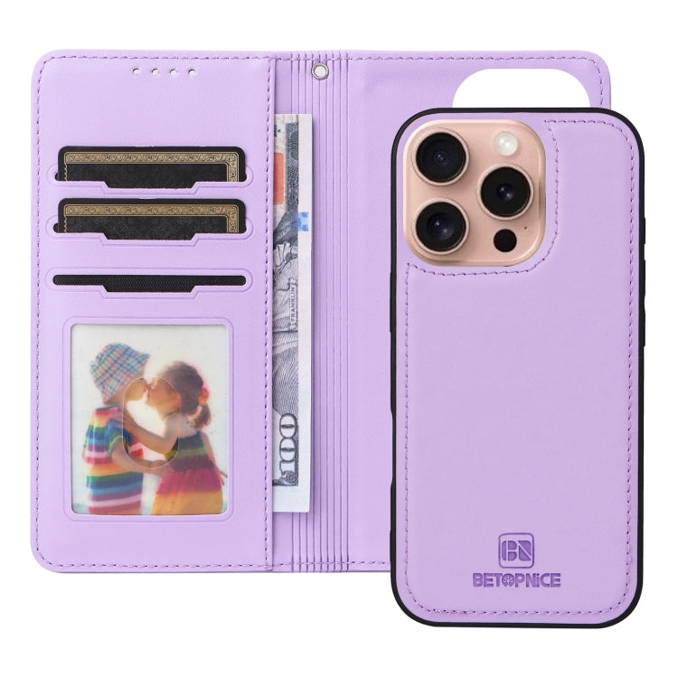 For iPhone 16 Pro Max BETOPNICE BN-005 2 in 1 Detachable Imitate Genuine Leather Phone Case(Light Purple)