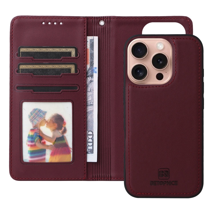 For iPhone 16 Pro Max BETOPNICE BN-005 2 in 1 Detachable Imitate Genuine Leather Phone Case(Wine Red)