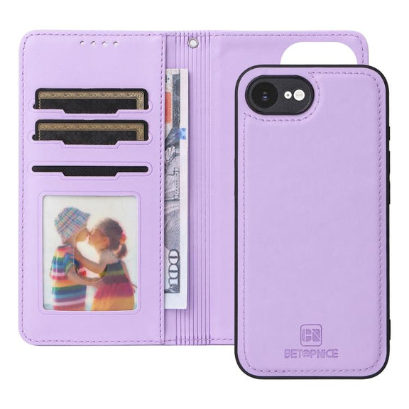 For iPhone 16e BETOPNICE BN-005 2 in 1 Detachable Imitate Genuine Leather Phone Case(Light Purple)