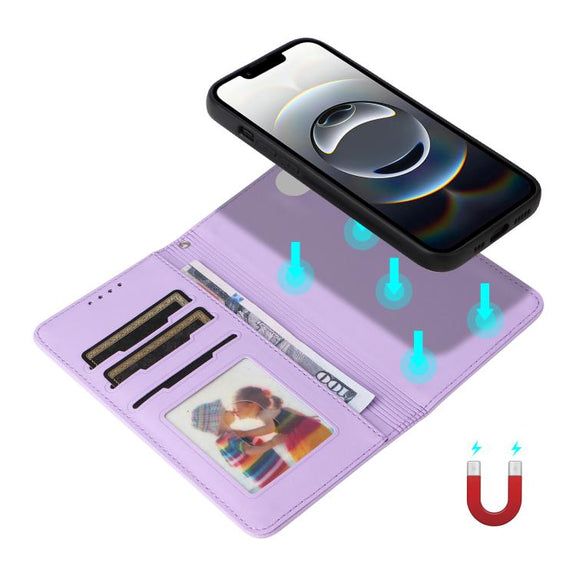 For iPhone 16e BETOPNICE BN-005 2 in 1 Detachable Imitate Genuine Leather Phone Case(Light Purple)