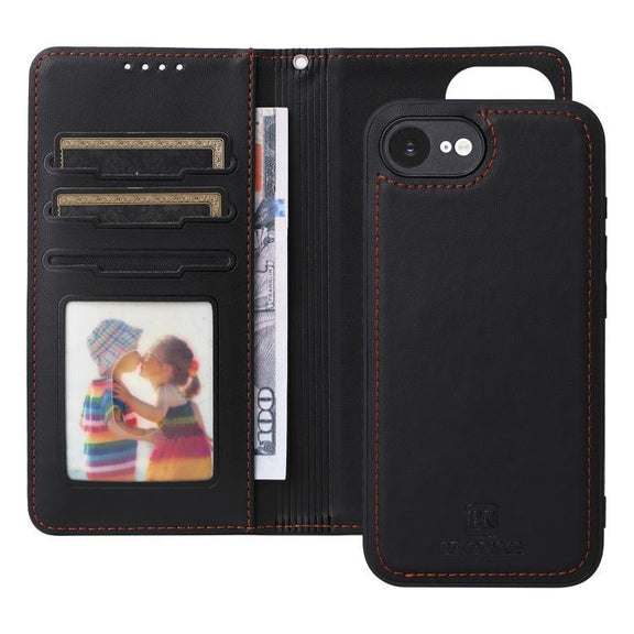 For iPhone 16e BETOPNICE BN-005 2 in 1 Detachable Imitate Genuine Leather Phone Case(Black)