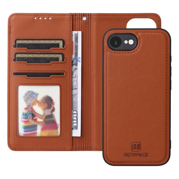 For iPhone 16e BETOPNICE BN-005 2 in 1 Detachable Imitate Genuine Leather Phone Case(Brown)