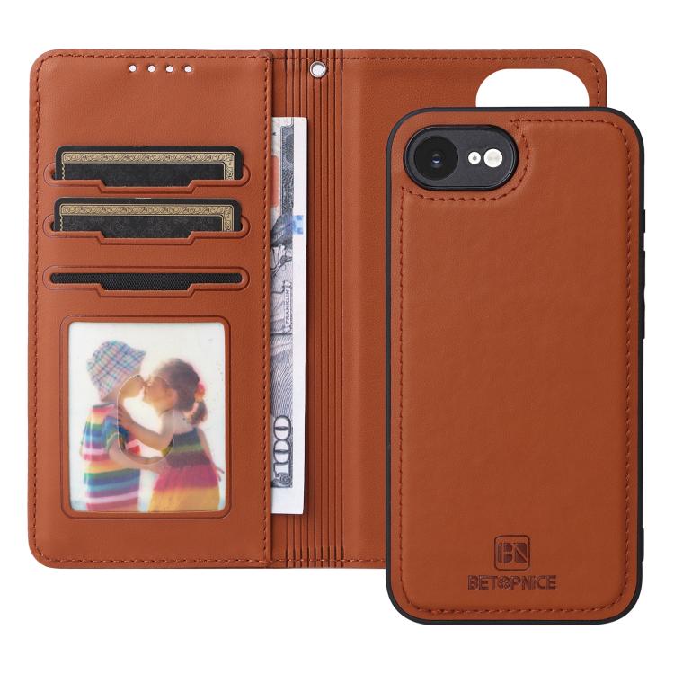 For iPhone 16e BETOPNICE BN-005 2 in 1 Detachable Imitate Genuine Leather Phone Case(Brown)