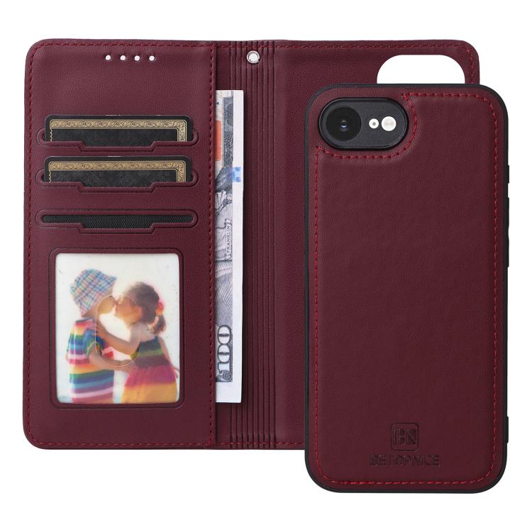 For iPhone 16e BETOPNICE BN-005 2 in 1 Detachable Imitate Genuine Leather Phone Case(Wine Red)