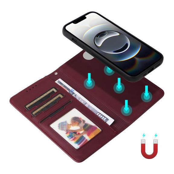 For iPhone 16e BETOPNICE BN-005 2 in 1 Detachable Imitate Genuine Leather Phone Case(Wine Red)