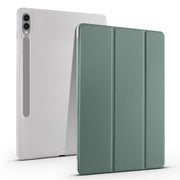 For Samsung Galaxy Tab S10+ / S9+ 3-folding Transparent TPU Smart Leather Tablet Case with Pen Slot(Green)
