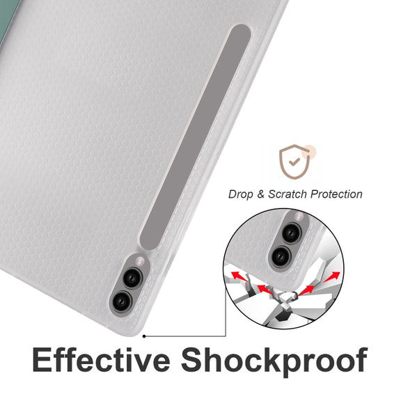 For Samsung Galaxy Tab S10+ / S9+ 3-folding Transparent TPU Smart Leather Tablet Case with Pen Slot(Green)