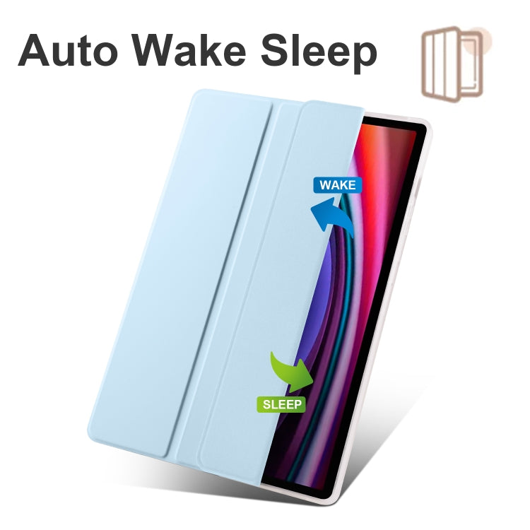 For Samsung Galaxy Tab S10+ / S9+ 3-folding Transparent TPU Smart Leather Tablet Case with Pen Slot(Ice Blue)