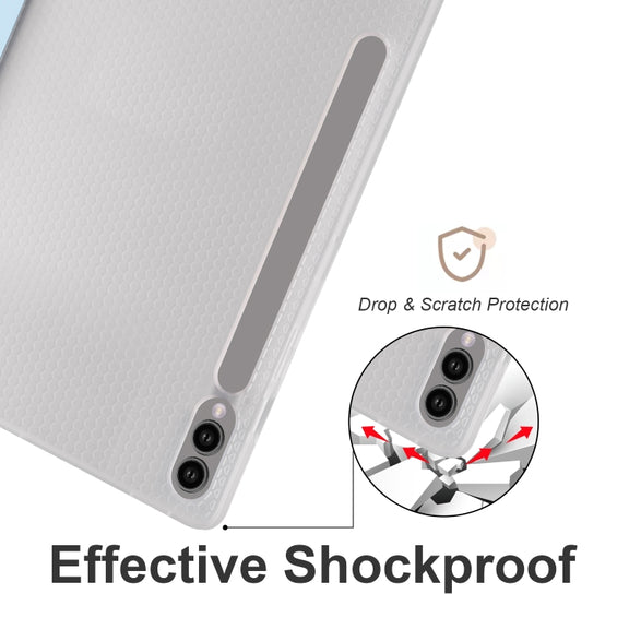 For Samsung Galaxy Tab S10+ / S9+ 3-folding Transparent TPU Smart Leather Tablet Case with Pen Slot(Ice Blue)