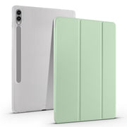 For Samsung Galaxy Tab S10+ / S9+ 3-folding Transparent TPU Smart Leather Tablet Case with Pen Slot(Matcha Green)