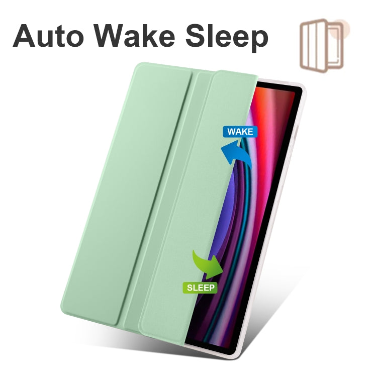 For Samsung Galaxy Tab S10+ / S9+ 3-folding Transparent TPU Smart Leather Tablet Case with Pen Slot(Matcha Green)