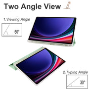 For Samsung Galaxy Tab S10+ / S9+ 3-folding Transparent TPU Smart Leather Tablet Case with Pen Slot(Matcha Green)