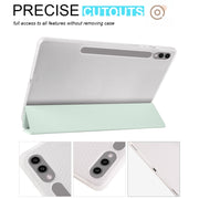 For Samsung Galaxy Tab S10+ / S9+ 3-folding Transparent TPU Smart Leather Tablet Case with Pen Slot(Light Green)