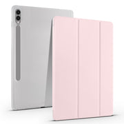 For Samsung Galaxy Tab S10+ / S9+ 3-folding Transparent TPU Smart Leather Tablet Case with Pen Slot(Pink)