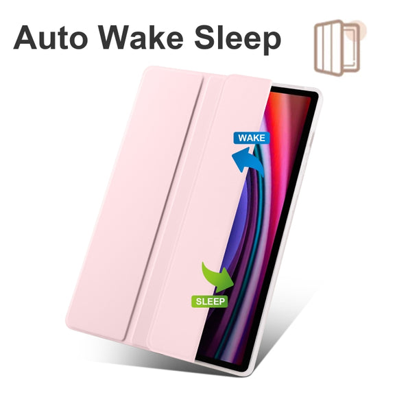 For Samsung Galaxy Tab S10+ / S9+ 3-folding Transparent TPU Smart Leather Tablet Case with Pen Slot(Pink)