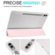 For Samsung Galaxy Tab S10+ / S9+ 3-folding Transparent TPU Smart Leather Tablet Case with Pen Slot(Pink)