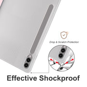 For Samsung Galaxy Tab S10+ / S9+ 3-folding Transparent TPU Smart Leather Tablet Case with Pen Slot(Pink)