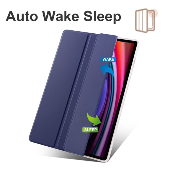 For Samsung Galaxy Tab S10+ / S9+ 3-folding Transparent TPU Smart Leather Tablet Case with Pen Slot(Dark Blue)