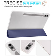 For Samsung Galaxy Tab S10+ / S9+ 3-folding Transparent TPU Smart Leather Tablet Case with Pen Slot(Dark Blue)