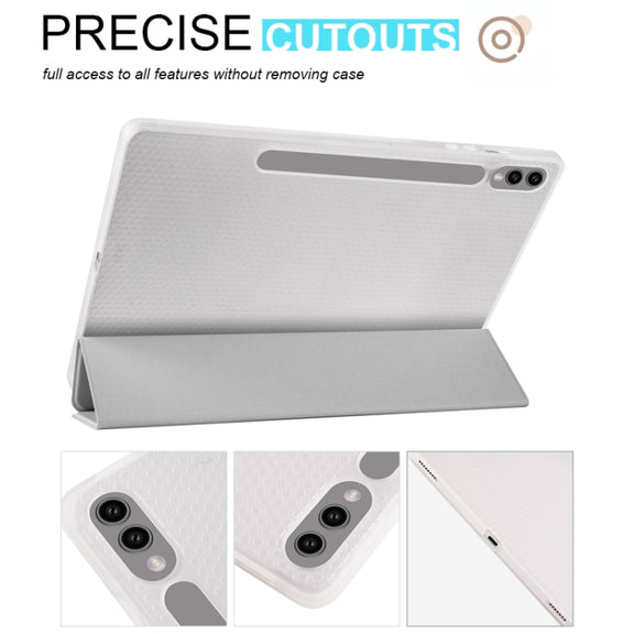 For Samsung Galaxy Tab S10+ / S9+ 3-folding Transparent TPU Smart Leather Tablet Case with Pen Slot(Grey)