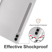 For Samsung Galaxy Tab S10+ / S9+ 3-folding Transparent TPU Smart Leather Tablet Case with Pen Slot(Grey)