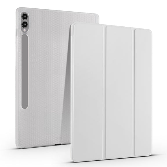 For Samsung Galaxy Tab S10+ / S9+ 3-folding Transparent TPU Smart Leather Tablet Case with Pen Slot(Grey)